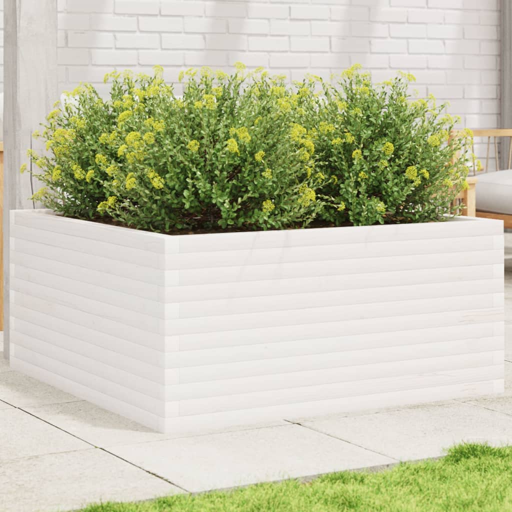 VidaXL Plantenbak 100x100x46 cm massief groenhout wit