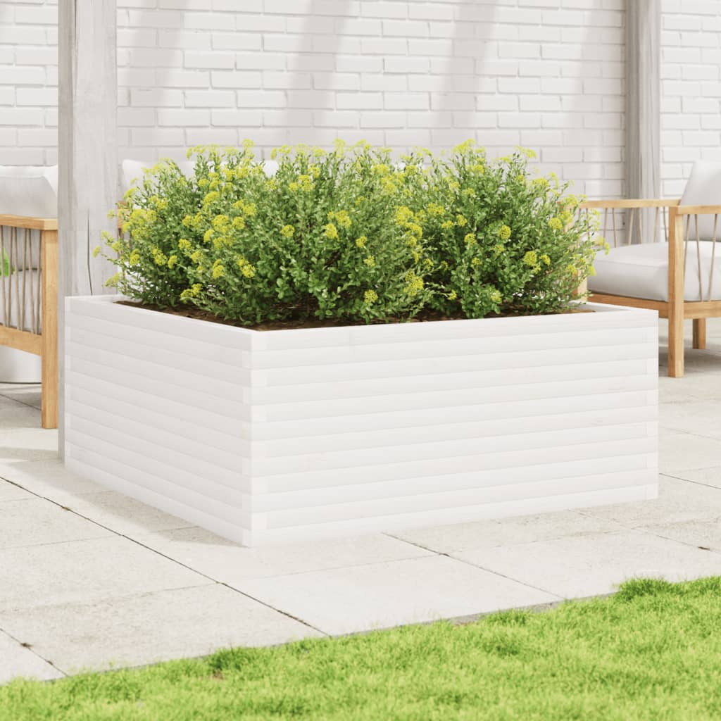 VidaXL Plantenbak 110x110x46 cm massief groenhout wit
