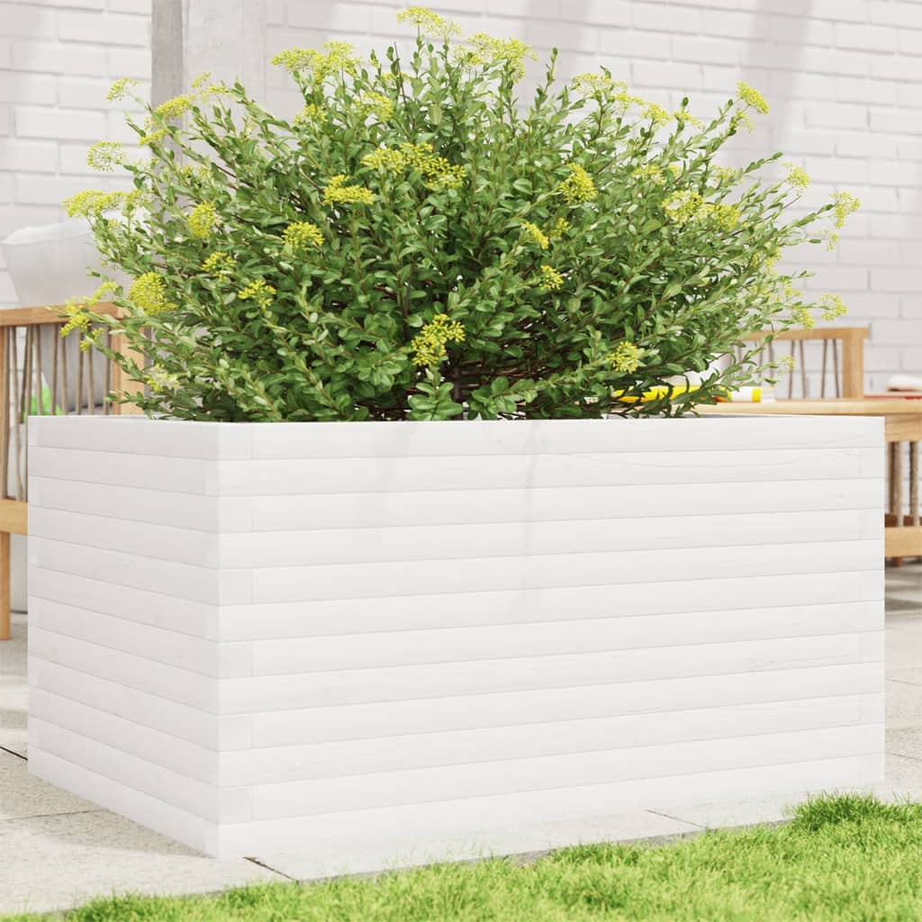 VidaXL Plantenbak 90x60x46 cm massief groenhout wit