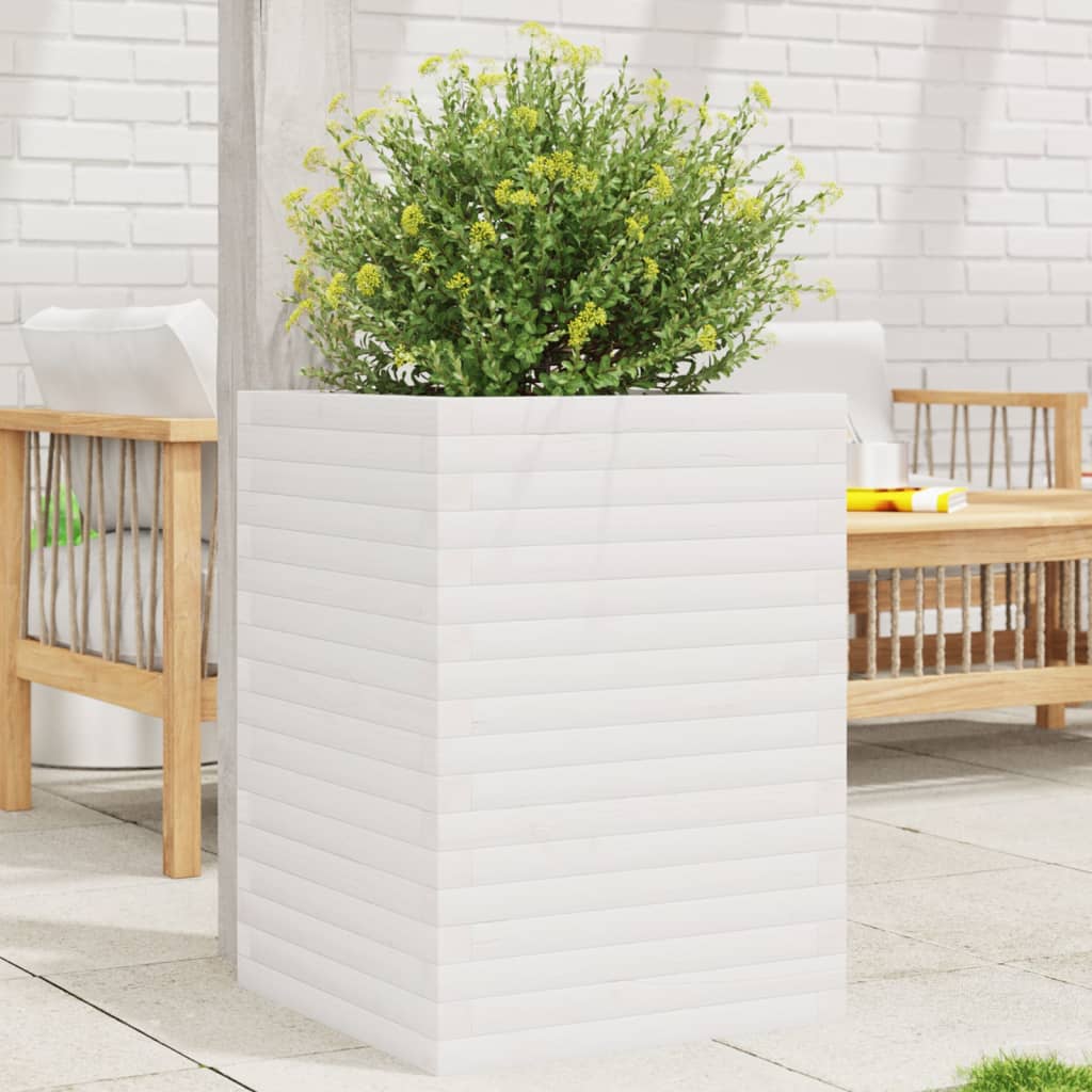 VidaXL Plantenbak 50x50x68,5 cm massief groenhout wit