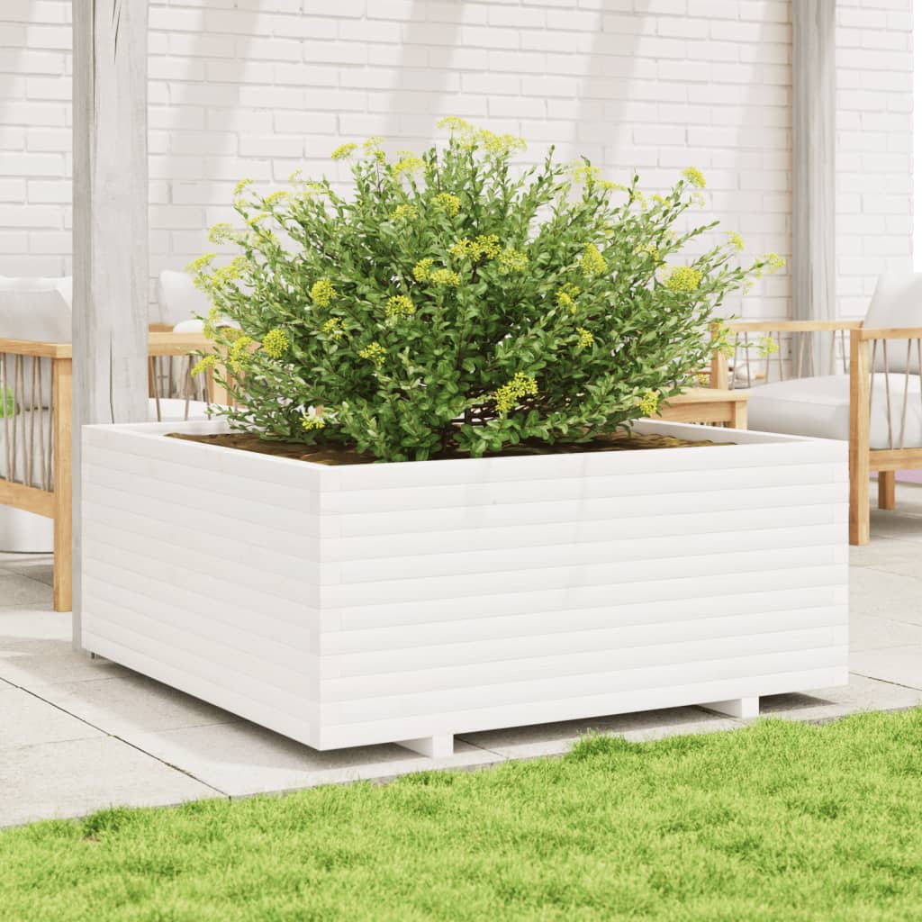 VidaXL Plantenbak 110x110x49,5 cm massief groenhout wit