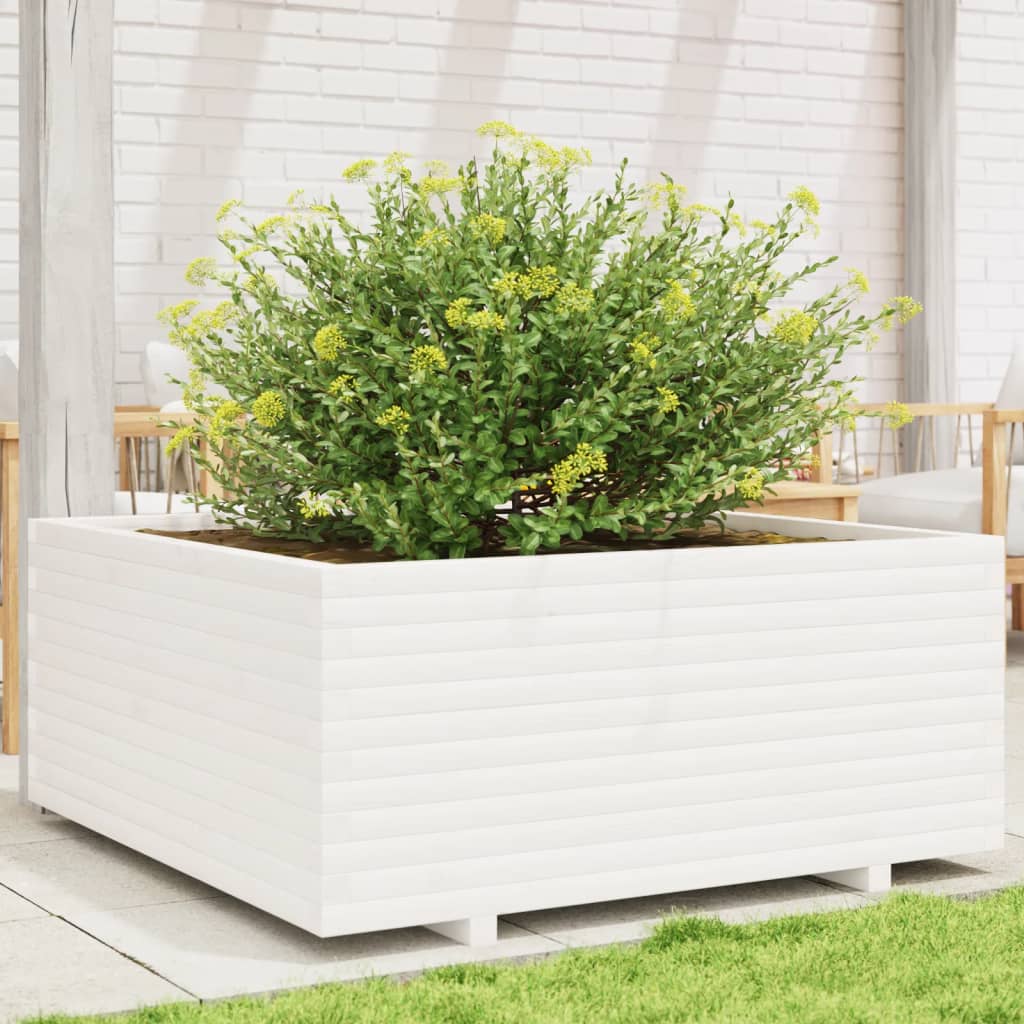VidaXL Plantenbak 110x110x49,5 cm massief groenhout wit