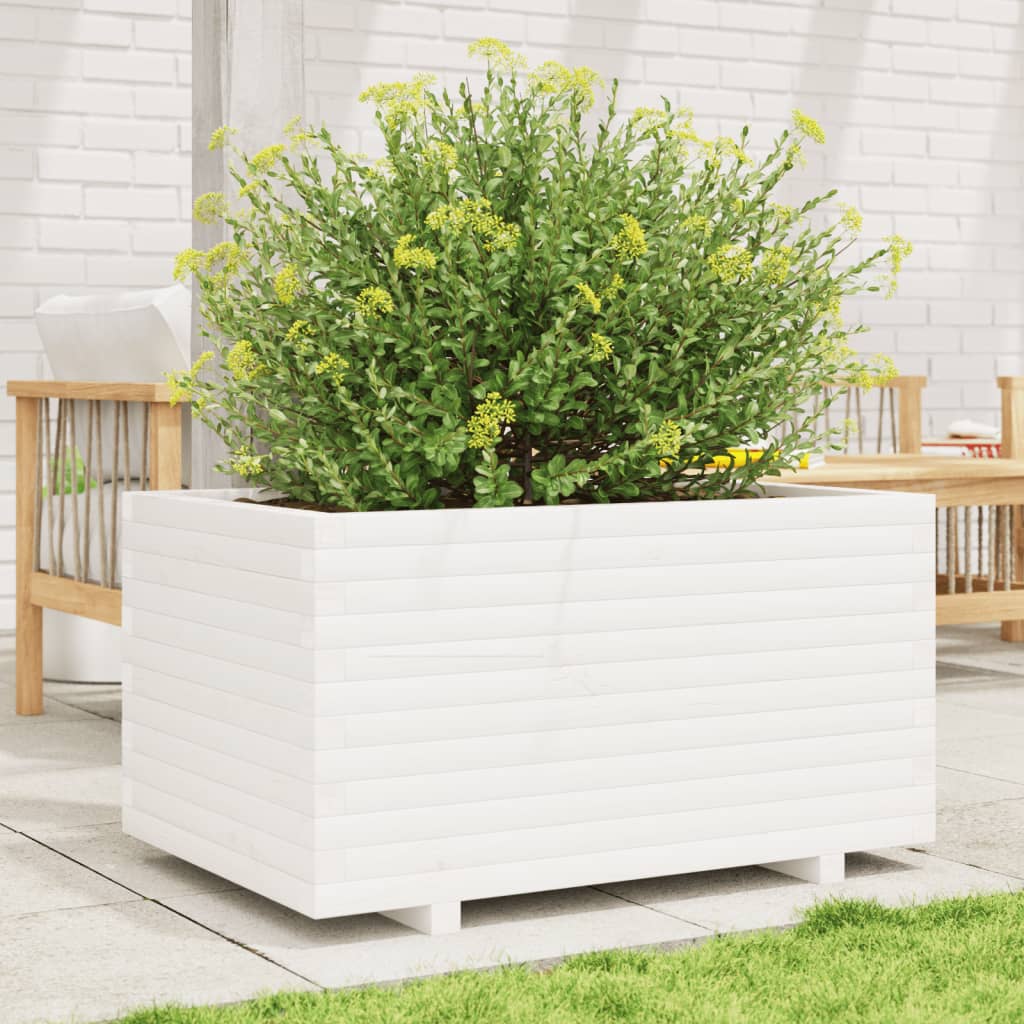 VidaXL Plantenbak 90x60x49,5 cm massief groenhout wit