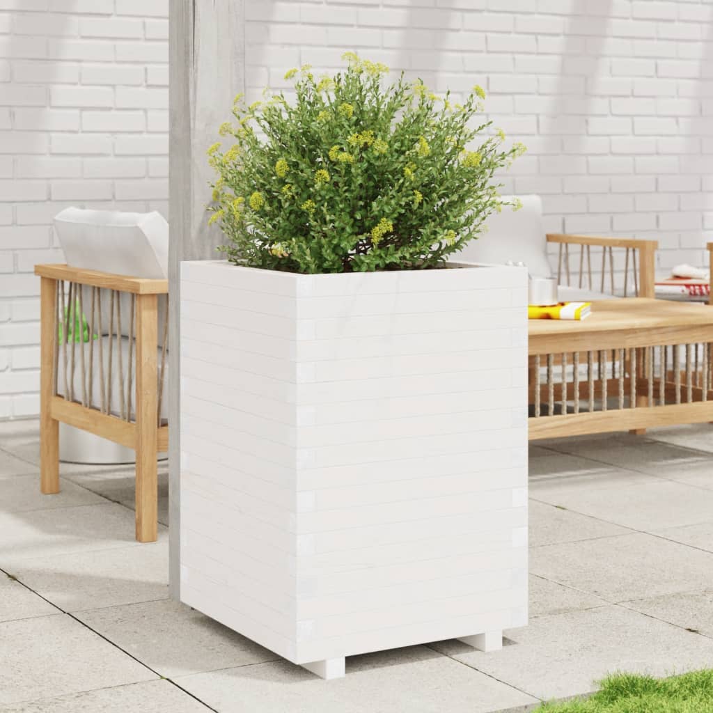 VidaXL Plantenbak 50x50x72,5 cm massief groenhout wit