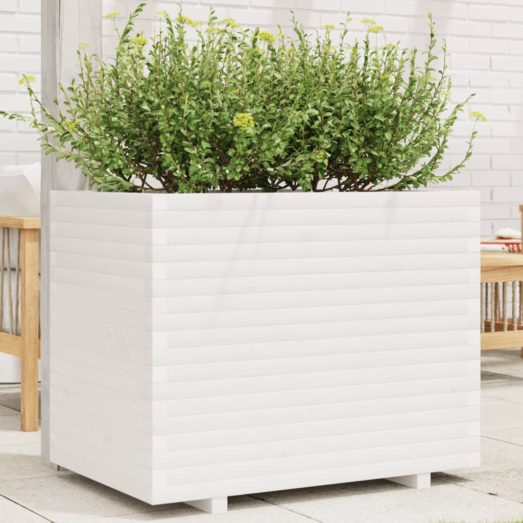 VidaXL Plantenbak 90x60x72,5 cm massief groenhout wit