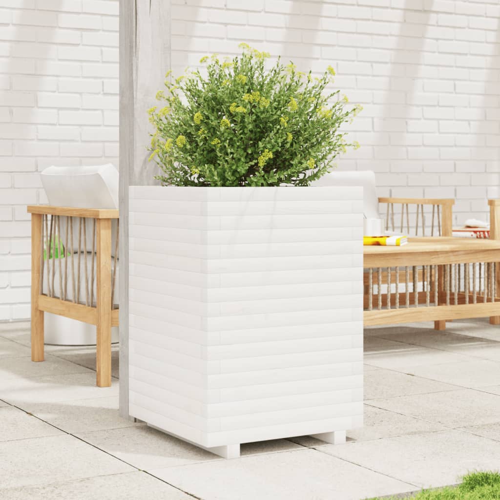 VidaXL Plantenbak 50x50x72 cm massief groenhout wit
