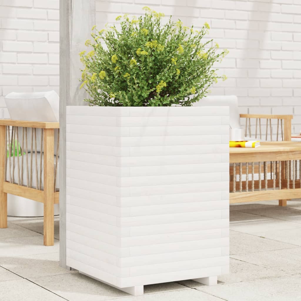 VidaXL Plantenbak 50x50x72 cm massief groenhout wit