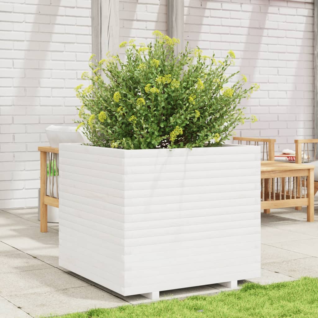 VidaXL Plantenbak 80x80x72 cm massief groenhout wit