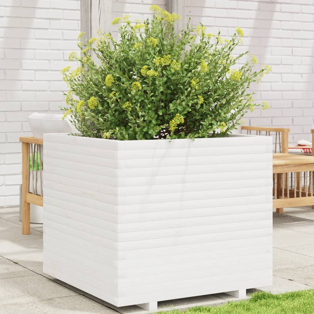 VidaXL Plantenbak 80x80x72 cm massief groenhout wit