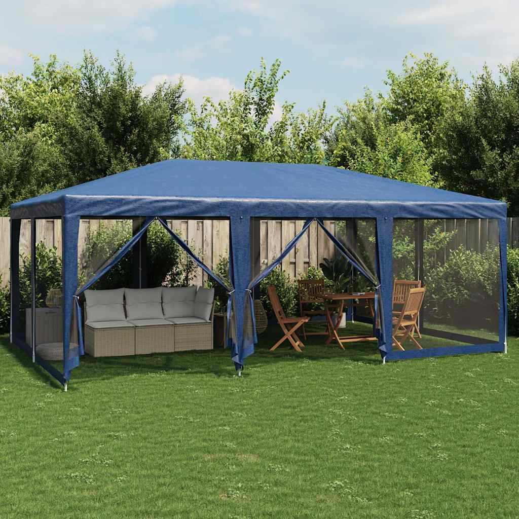 Vidaxl partytent blauw met 10 mesh zijwanden 6x4m hdpe