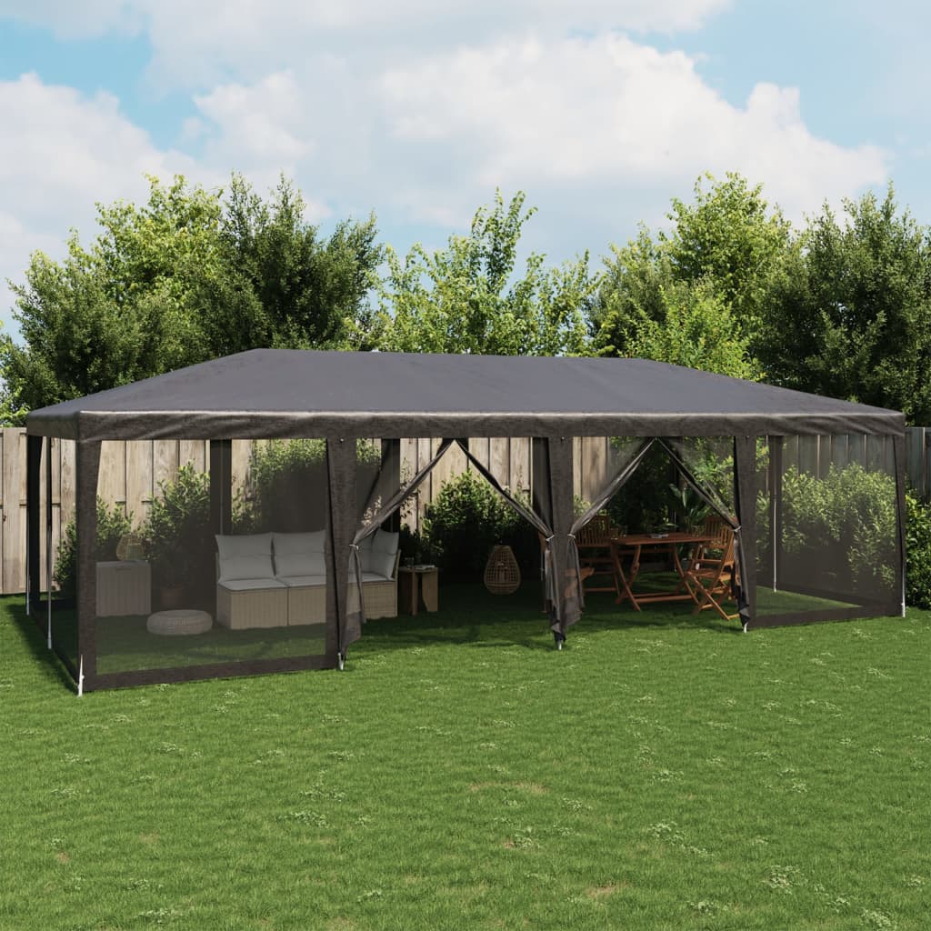 Vidaxl partytent met 12 mesh zijwanden 8x4m hdpe antracietkleurig