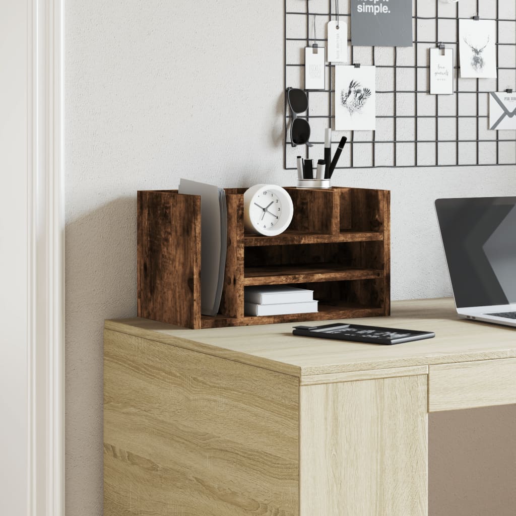 Vidaxl bureau-organizer 44,5x24x25 cm bewerkt hout gerookt eikenkleur
