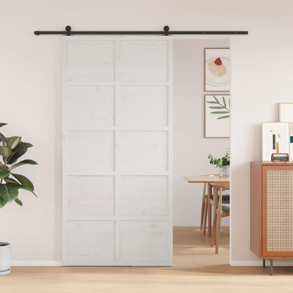 Vidaxl schuifdeur 100x208 cm massief groenenhout wit
