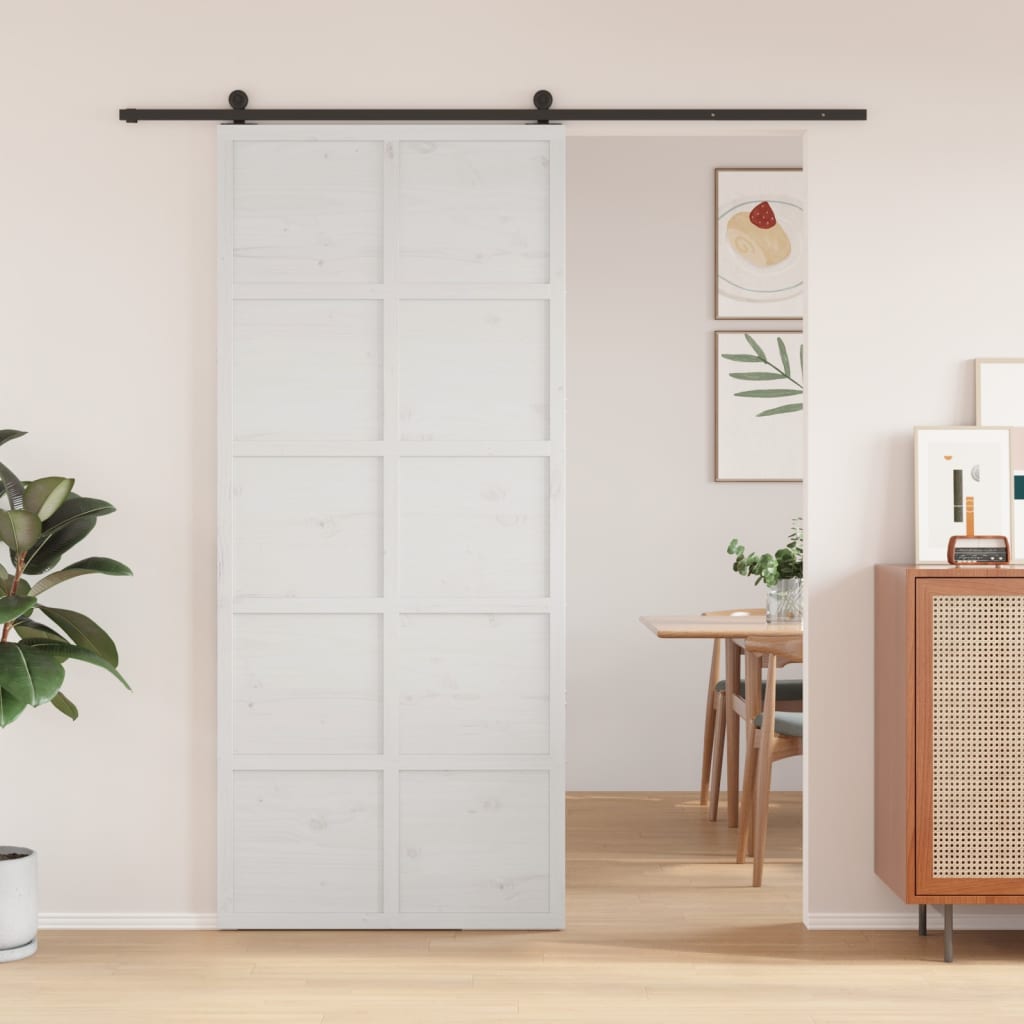 Vidaxl schuifdeur 90x208 cm massief groenhout wit