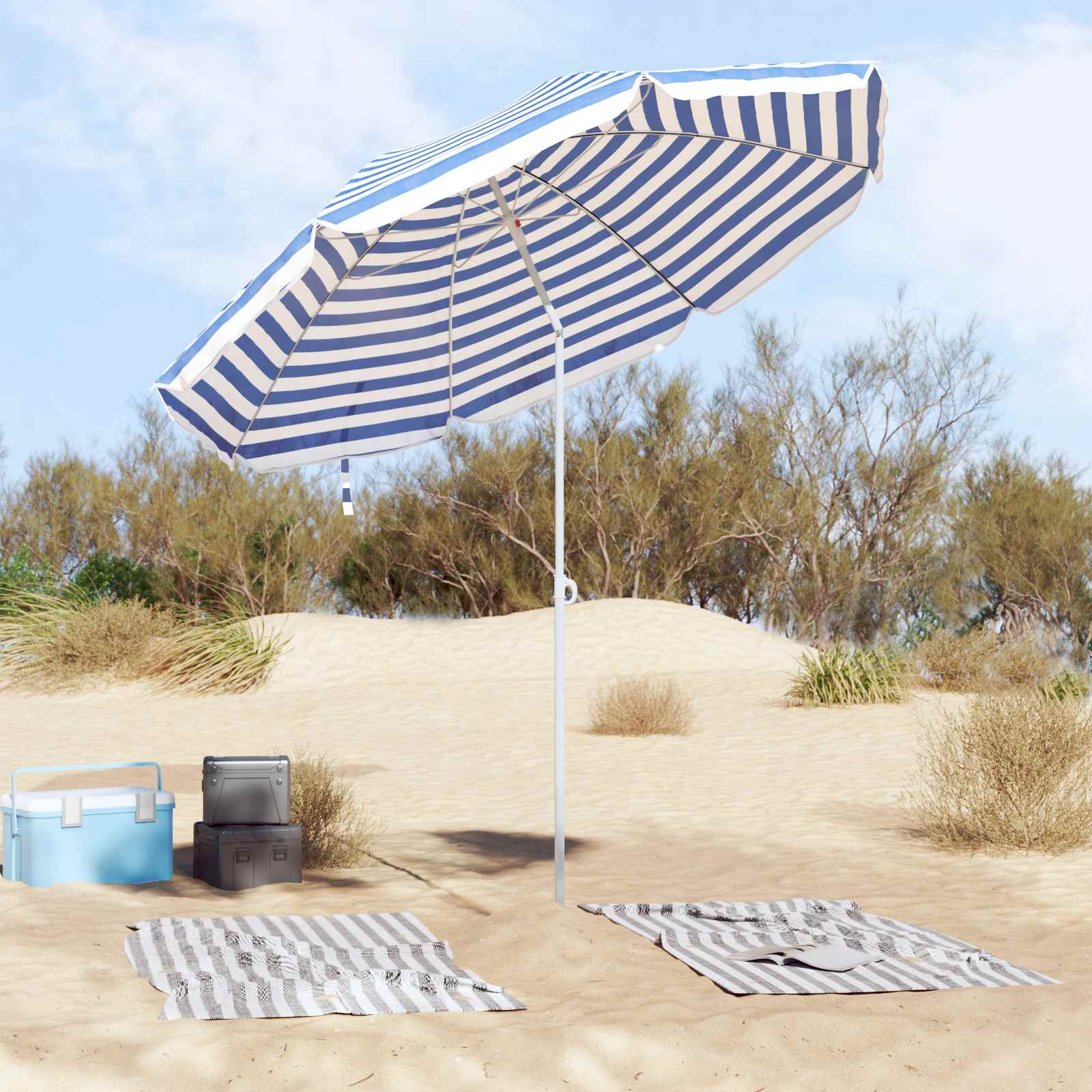 Vidaxl tuinparasol 263 x 263 x 272 cm 170t polyester blauw en wit