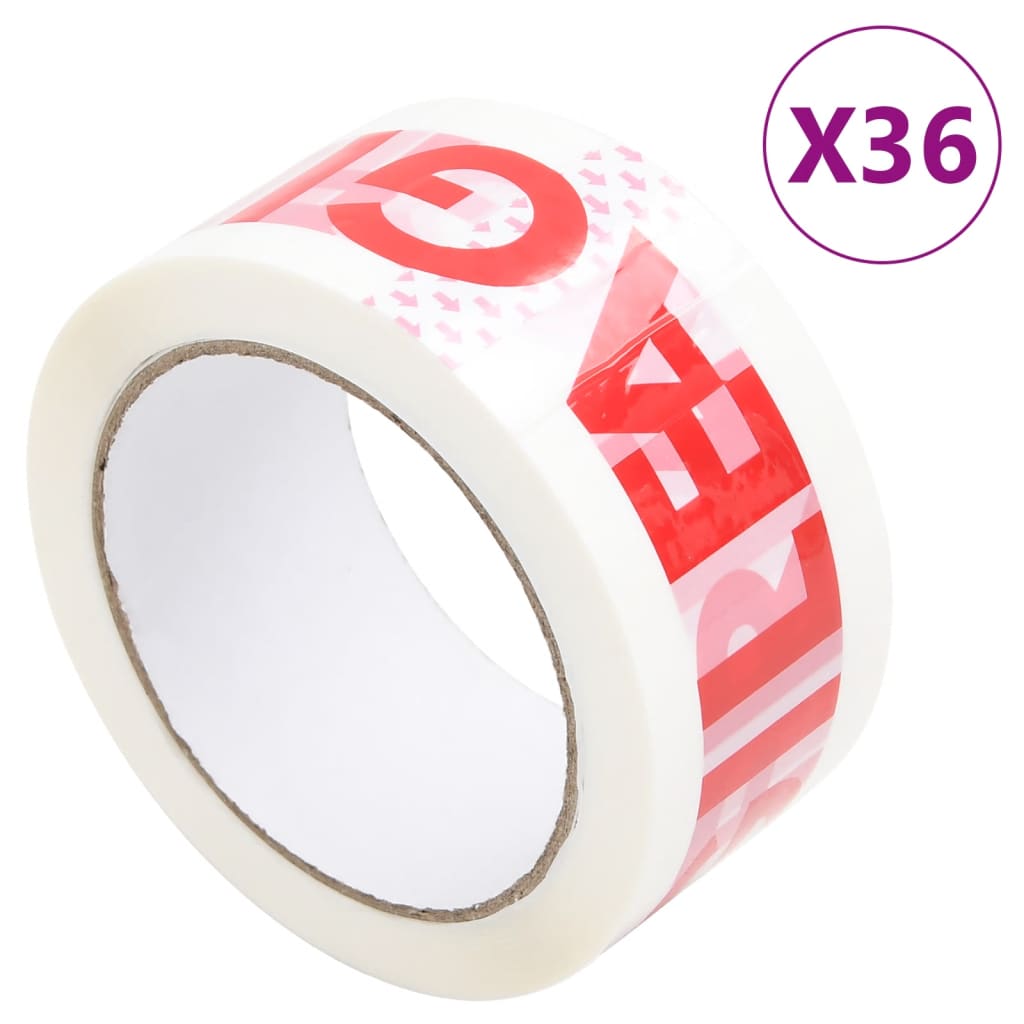 VidaXL Verpakkingstapes 36 st met BREEKBAAR-print 48 mm x 66 m wit