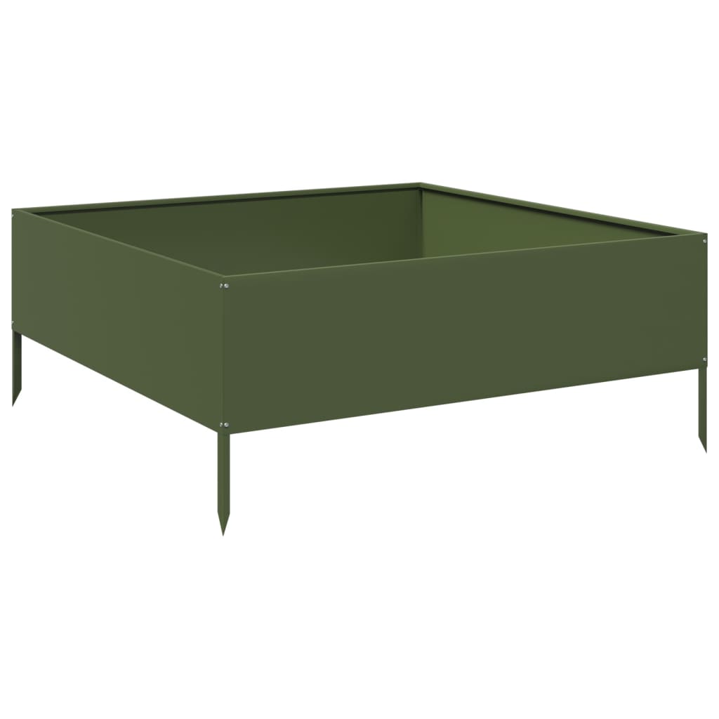 Vidaxl plantenbak 100x100x25 cm staal olijfgroen