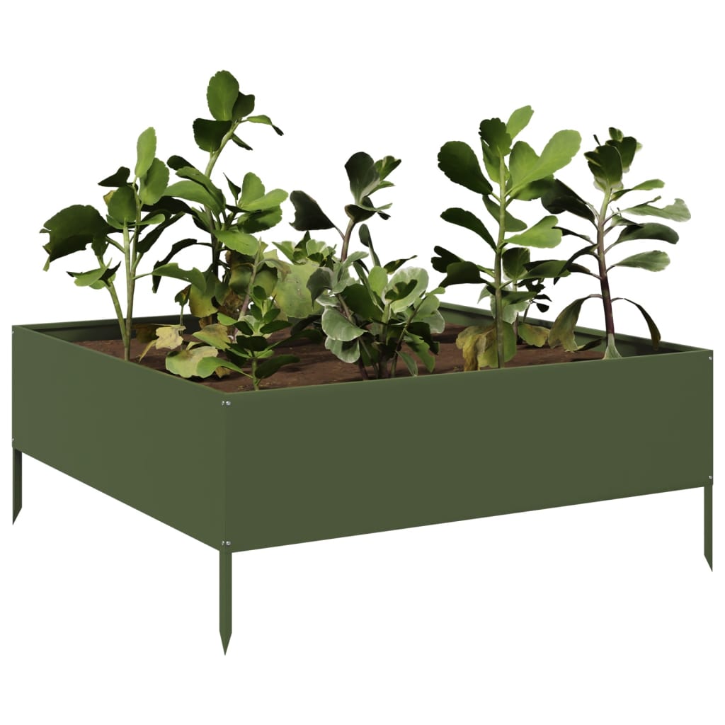 Vidaxl plantenbak 100x100x25 cm staal olijfgroen