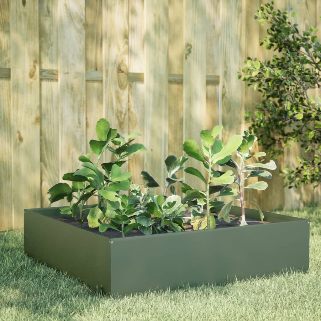 Vidaxl plantenbak 100x100x25 cm staal olijfgroen