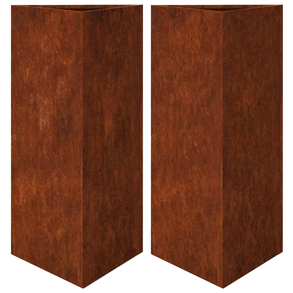 Vidaxl plantenbakken 2 st driehoek 40x40x75 cm weervast staal