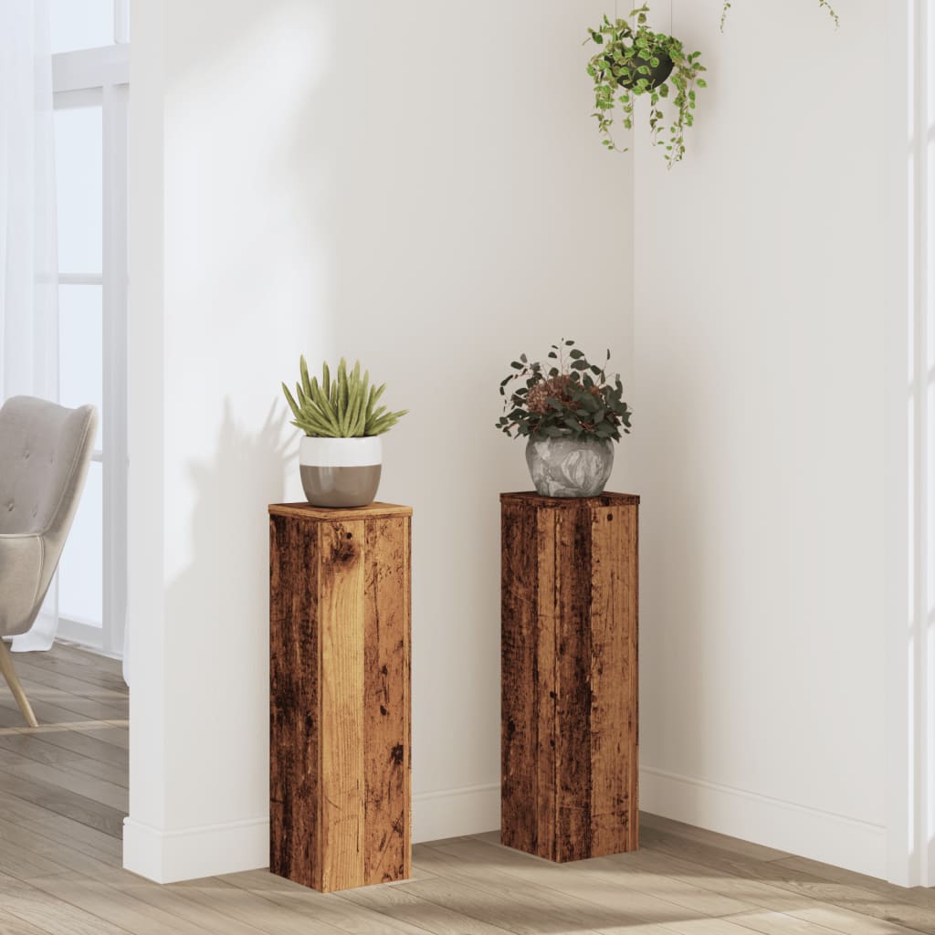 Vidaxl plantenstandaards 2 st 17x17x60 cm bewerkt hout oud houtkleurig