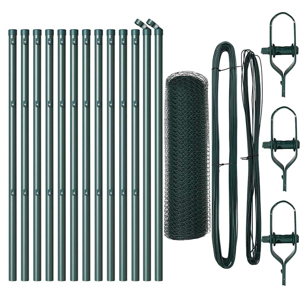 Vidaxl afrasteringspaal groen 25 x 0,6 m (25 mm gaas) staal en pvc
