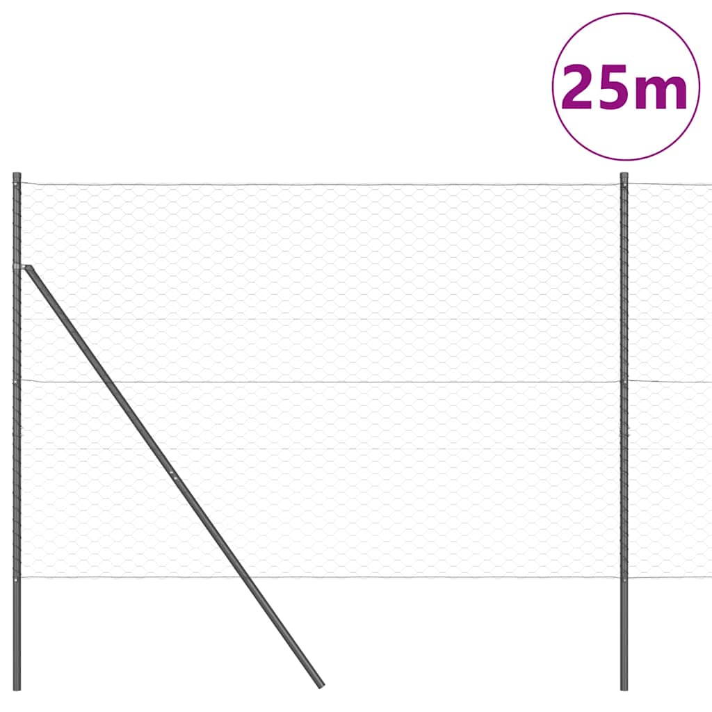Vidaxl afrasteringspaal grijs 25 x 1,5 m (50 mm gaas) staal