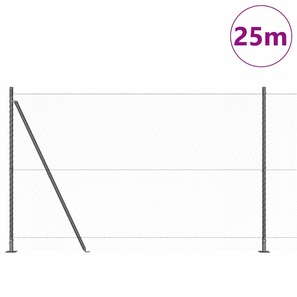 Vidaxl afrasteringspaal grijs 25 x 1,4 m (25 mm gaas) staal en pvc