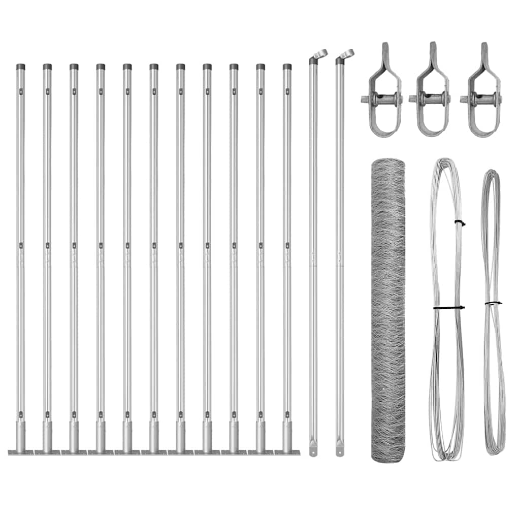 Vidaxl afrasteringspaal zilver 25 x 1 m (50 mm gaas) staal