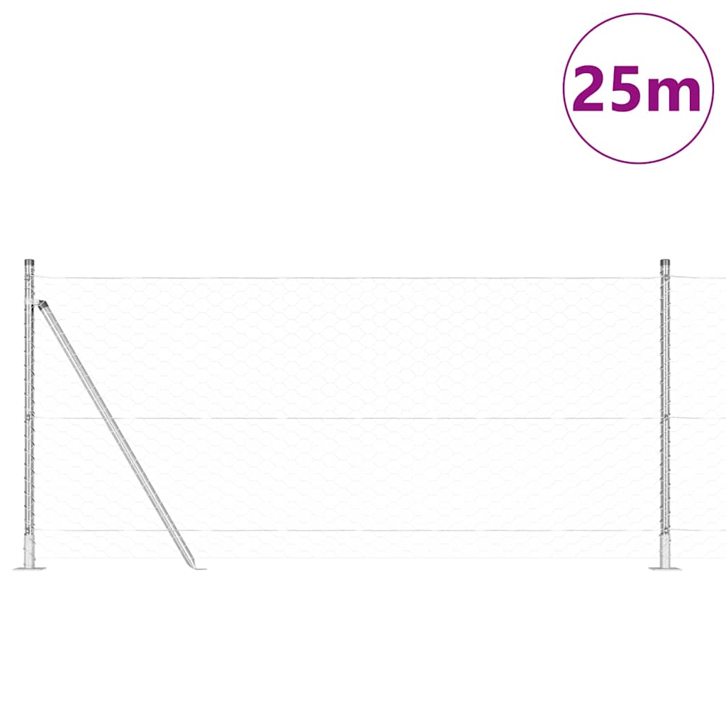 Vidaxl afrasteringspaal zilver 25 x 1 m (50 mm gaas) staal