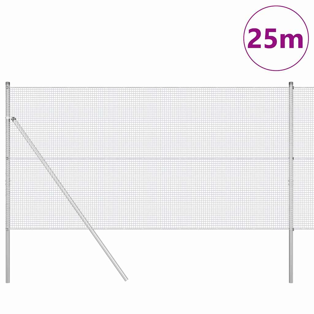 Vidaxl afrasteringspaal zilver 25 x 1 m (16 x 16 mm gaas) staal