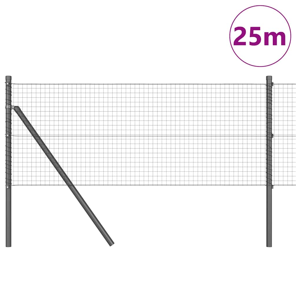 Vidaxl afrasteringspaal grijs 25 x 0,5 m (25 x 25 mm gaas) staal