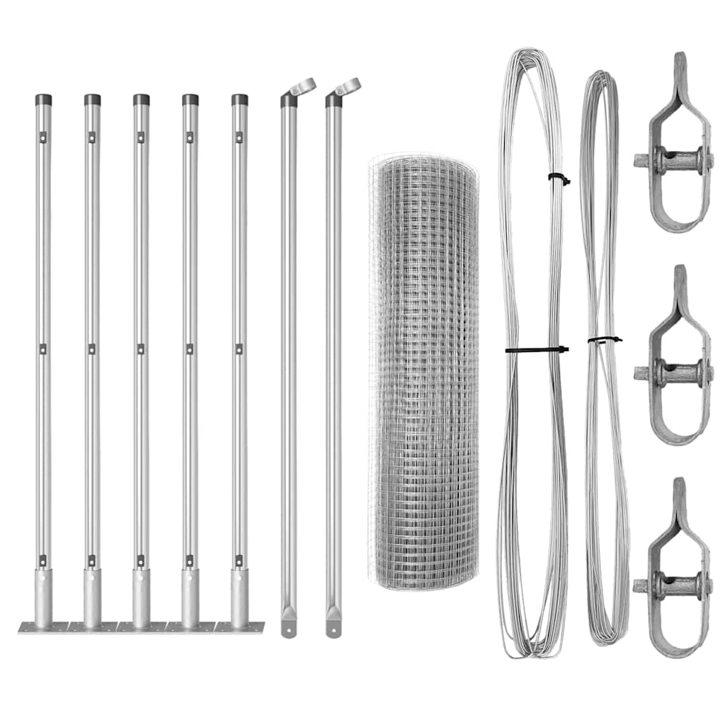 Vidaxl afrasteringspaal zilver 10 x 0,5 m (25 x 25 mm gaas) staal