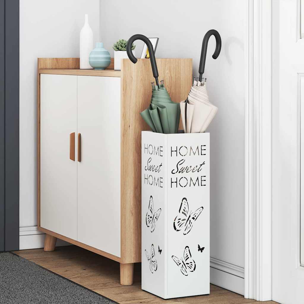 Vidaxl paraplu standaard met opslag wit 15,5 x 15,5 x 49 cm metaal