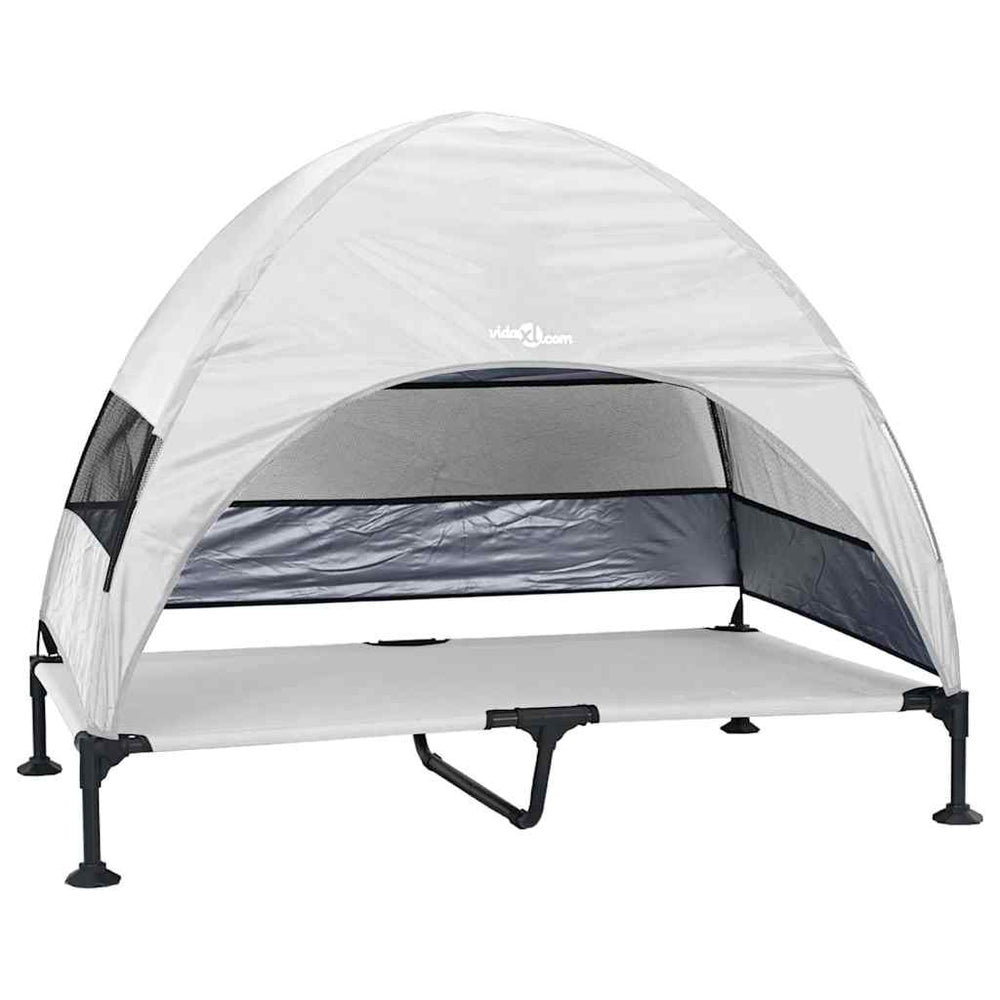 Vidaxl verhoogd hondenbed zilvergrijs 127 x 81 x 108 cm stof en staal