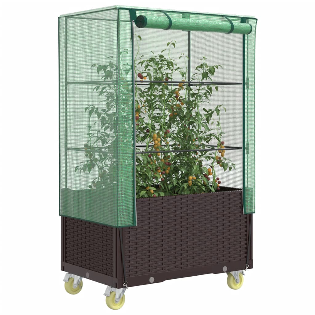 Vidaxl plantenbak verhoogd met schoffels en wielen 80x50x182 cm rotanlook