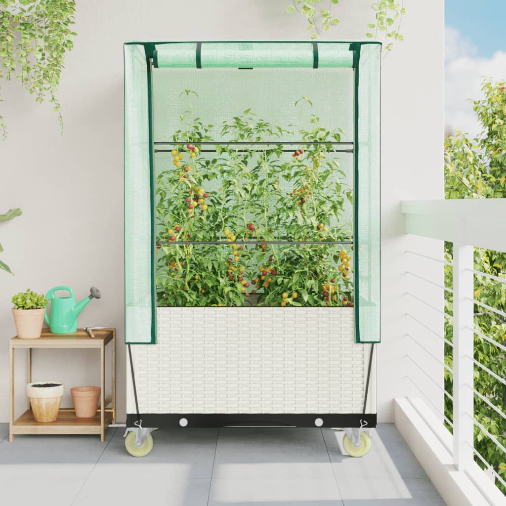 Vidaxl plantenbak verhoogd met schoffels en wielen 80x50x182 cm rotanlook