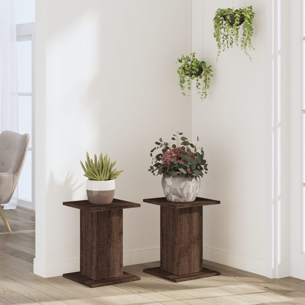 Vidaxl plantenstandaards 2 st 30x30x40 cm bewerkt hout bruin eiken