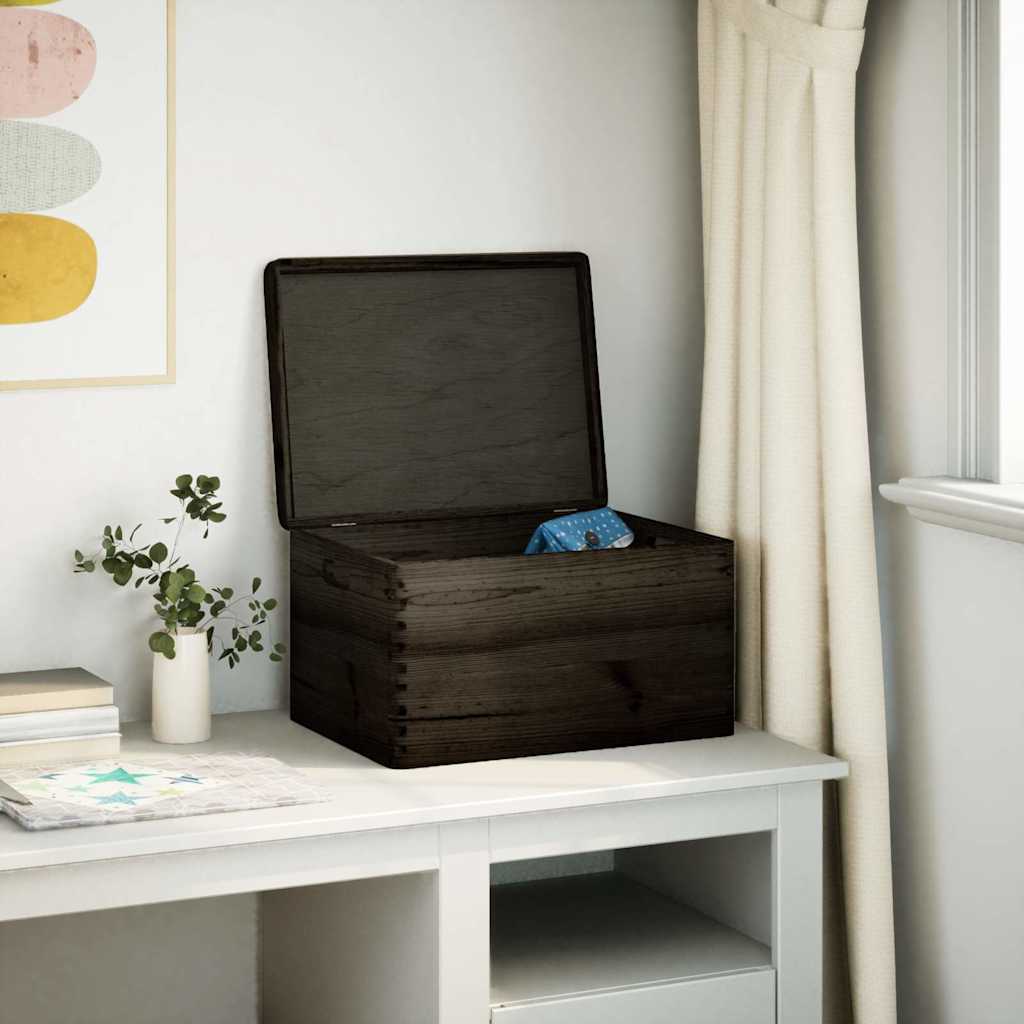 Vidaxl houten kist met deksel handvatten 40x30x23cm groenhout zwart
