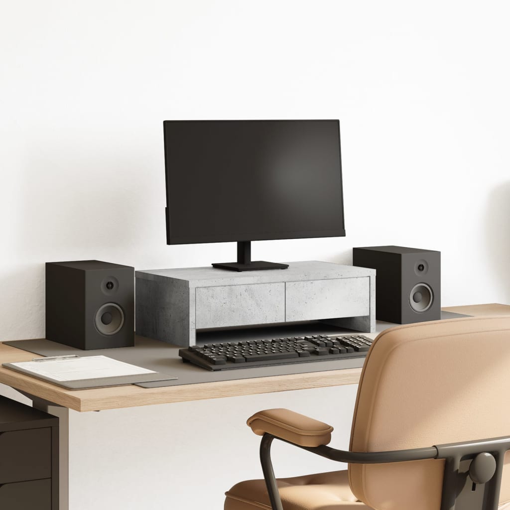 Vidaxl monitorstandaard met laden 50x27x15 cm bewerkt hout betongrijs