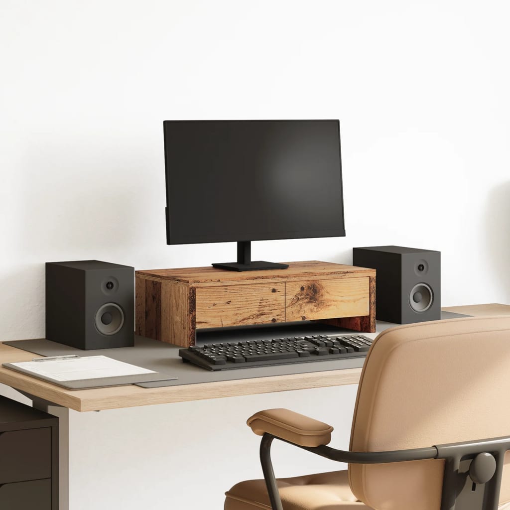 Vidaxl monitorstandaard met laden 50x27x15 cm bewerkt hout oud hout