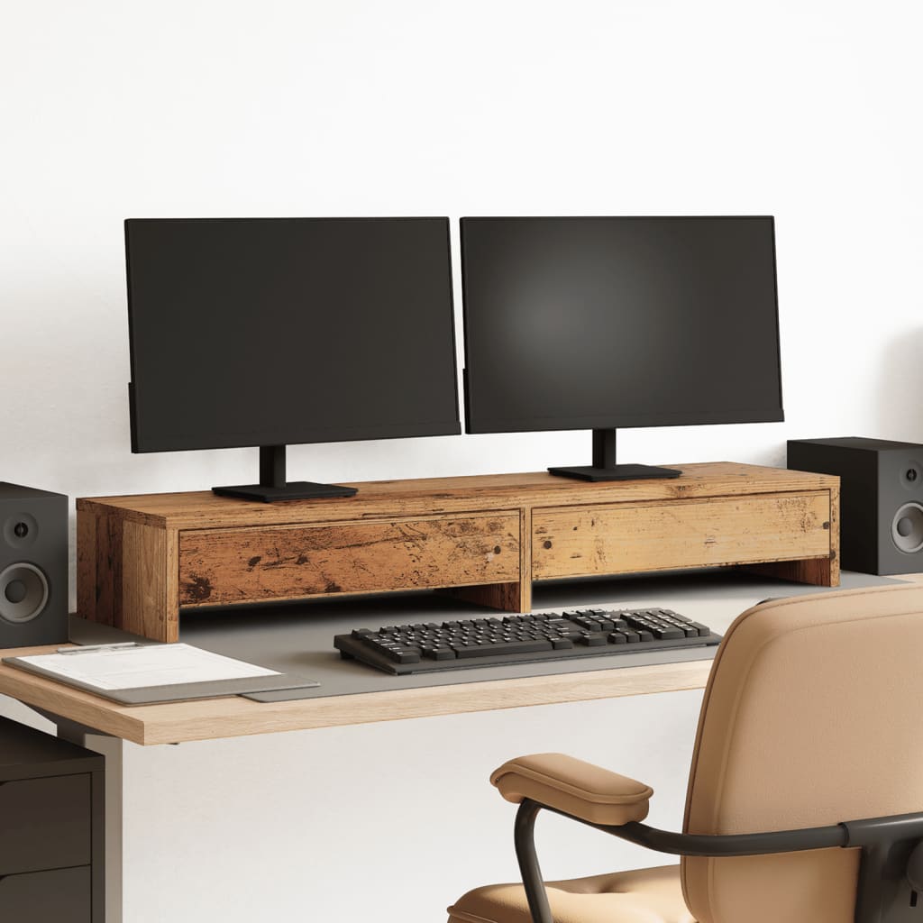 Vidaxl monitorstandaard met laden 100x27x15 cm hout oud houtkleurig