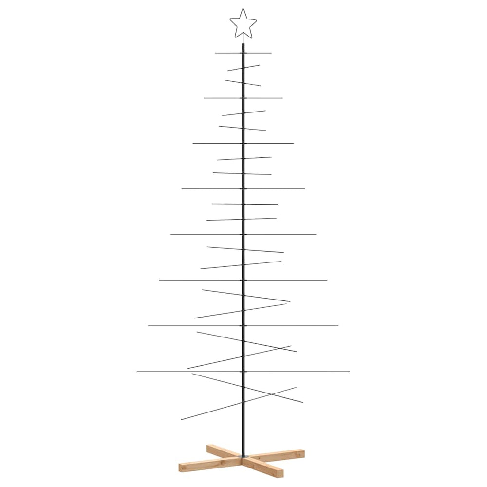 Vidaxl kerstdecoratie kerstboom met houten basis 210 cm metaal zwart