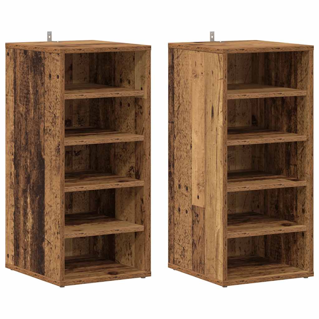 Vidaxl schoenenkasten 2 st 32x35x70 cm bewerkt hout oud houtkleurig