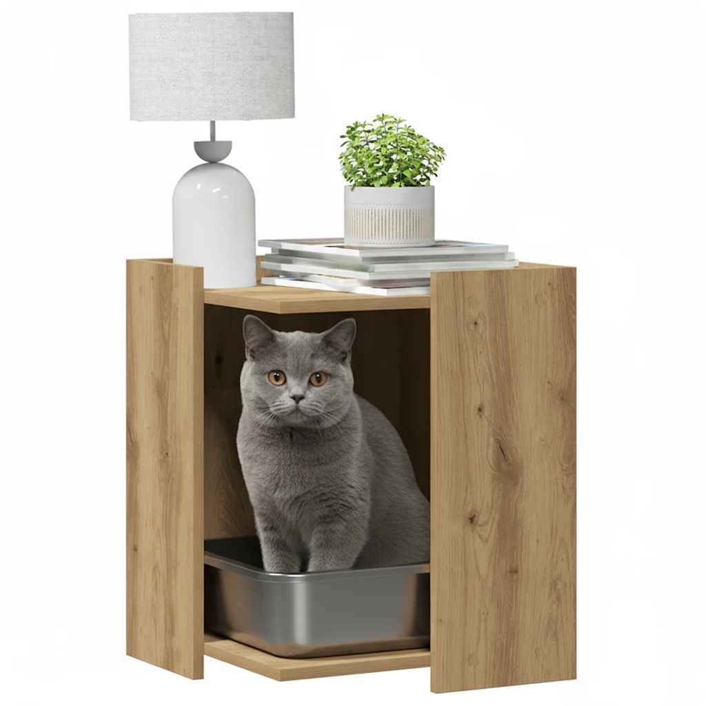VidaXL Kattenbakkast 42x42x51 cm bewerkt hout ambachtelijk eikenkleurig