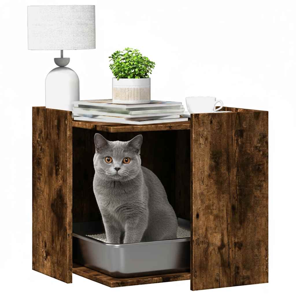 Vidaxl kattenbakkast 53x53x51 cm bewerkt hout gerookt eikenkleurig