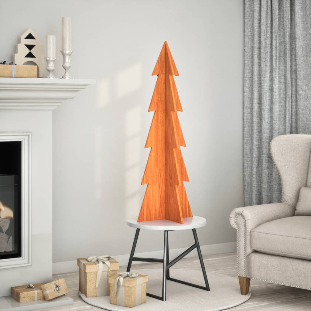 Vidaxl kerstdecoratie kerstboom 112 cm massief groenhout wasbruin