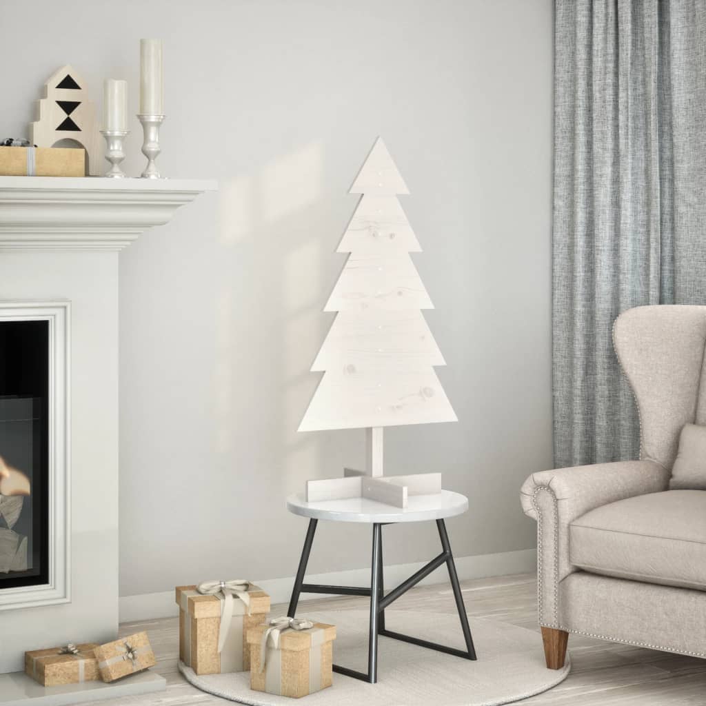 Vidaxl kerstdecoratie kerstboom 100 cm massief groenhout wit
