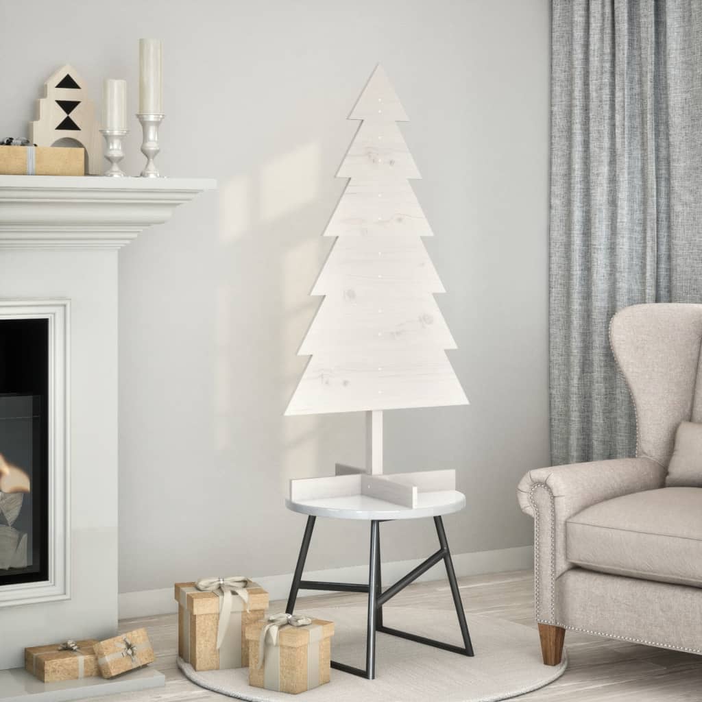 Vidaxl kerstdecoratie kerstboom 120 cm massief groenhout wit