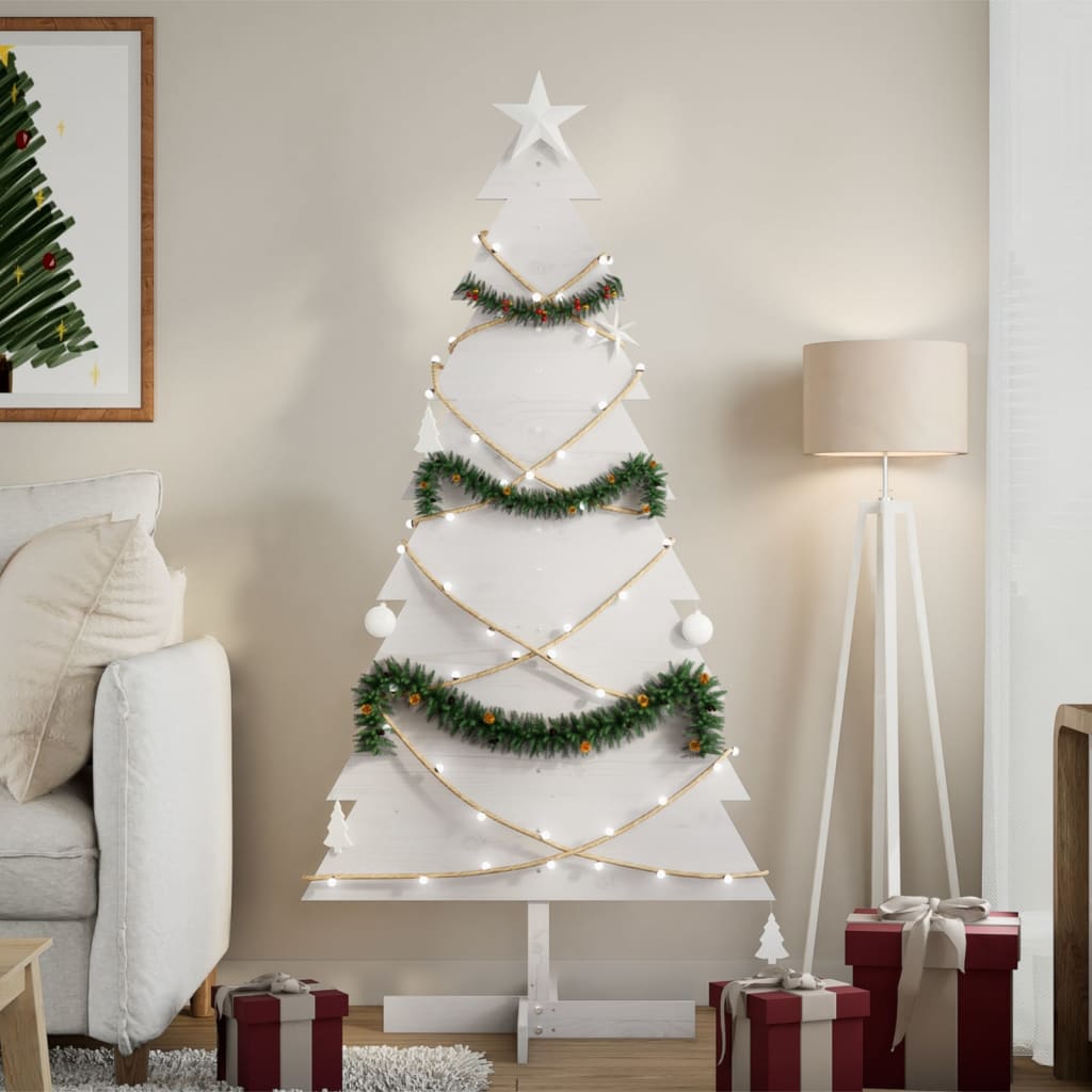 Vidaxl kerstdecoratie kerstboom 150 cm massief groenhout wit